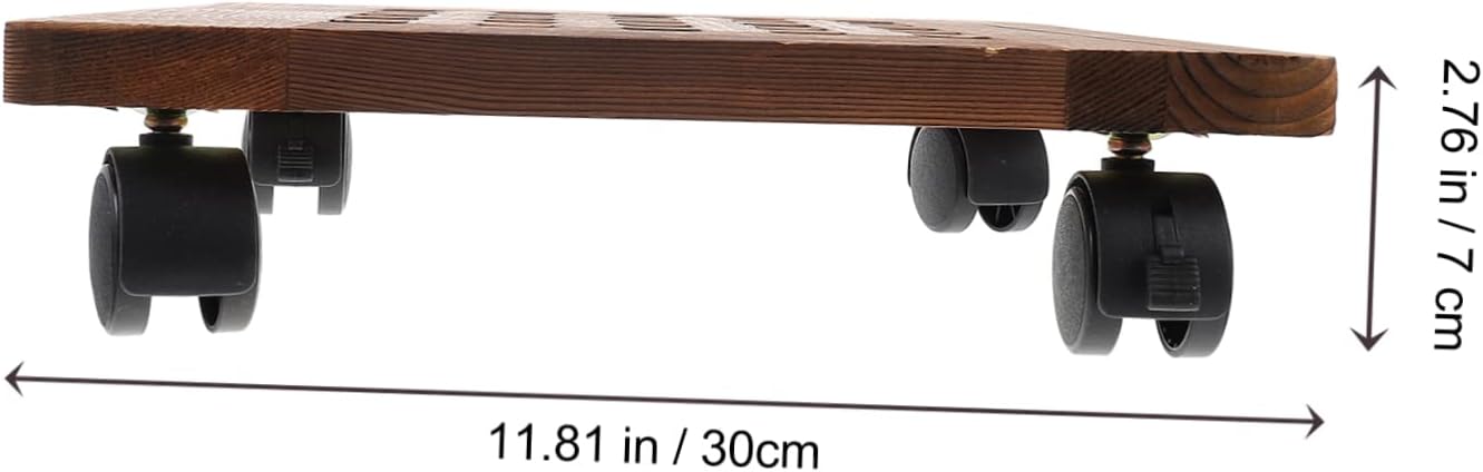 Mikikit Plant Pot Tray Solid Wood Planter Stand No-Install Wheels for Easy Movement