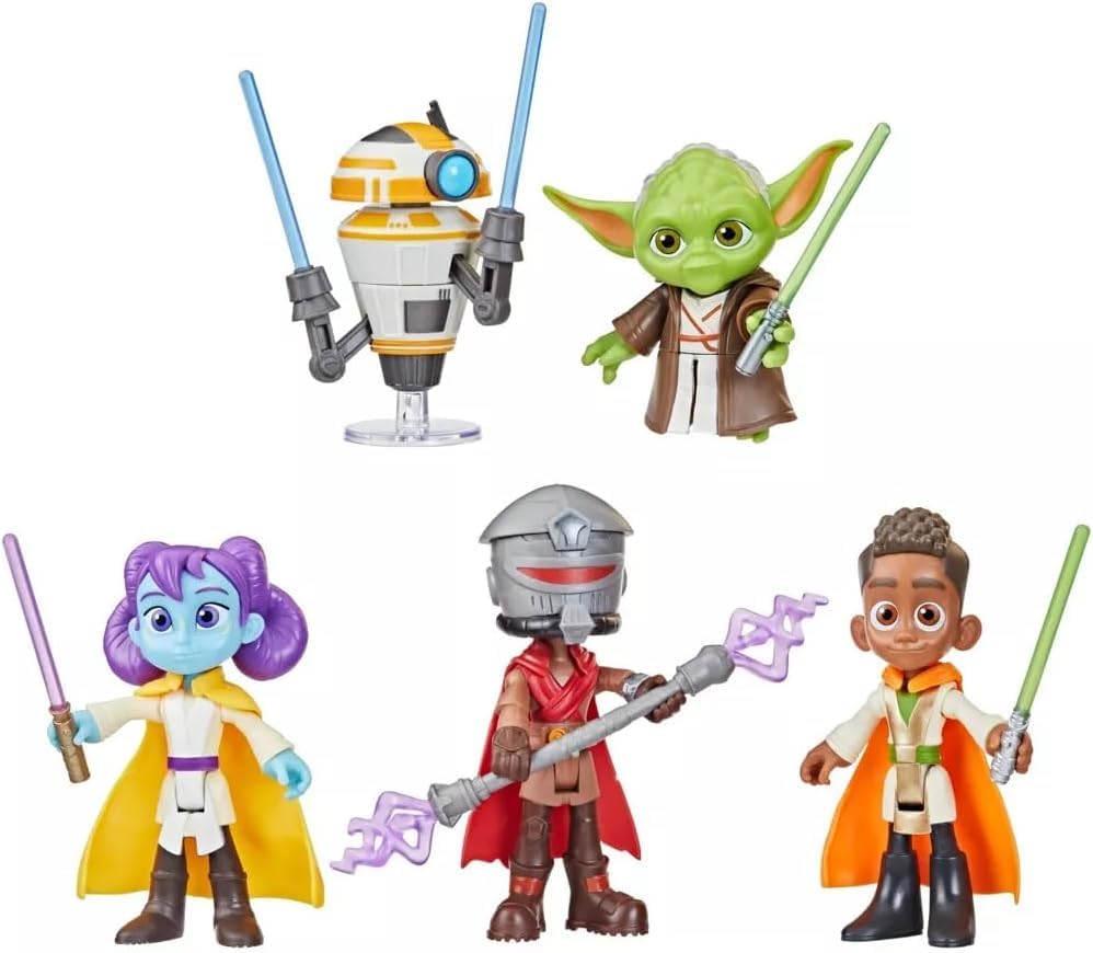 Star Wars Young Jedi Adventures - (Jedi Showdown Pack of All 5 Articulated 4" 10cm Figures), Green, Brown, Gray, 2 cm x 3 cm x 1 cm - Image 2