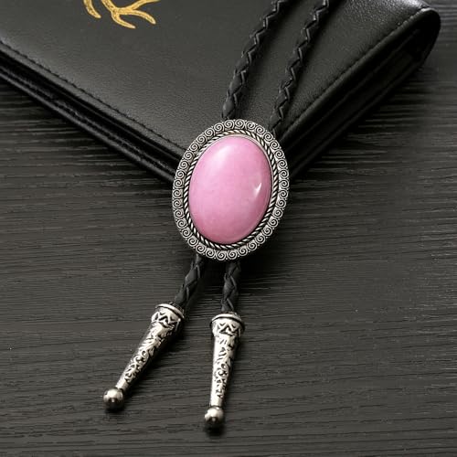 Image of AZORA Western Cowboy Bolo Tie Men Leather Necktie Leather Cord Turquoise Stone Bolo Ties for Men Women