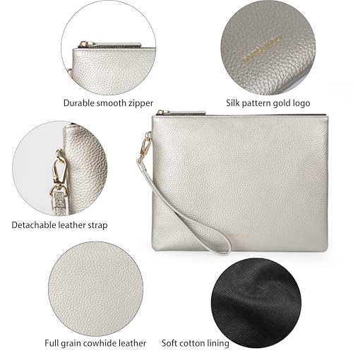Image of DORIS&JACKY Women Leather Clutch Purse and Phone Wallet with Wristlet Strap | Soft Designer Evening Party Bag, Thin Slim RFID Blocking Cellphone Pouch Case, Formal Casual Handheld Premium Little Purse