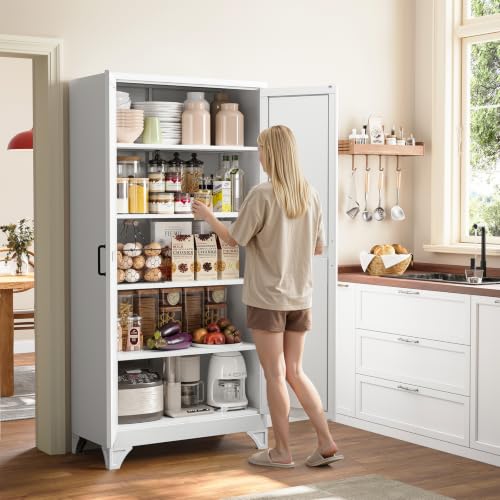 Image of Yizosh Metal Storage Cabinet with Doors and 4 Adjustable Shelves