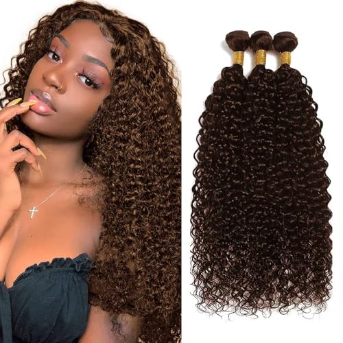 30 32 34 inch Color #4 Human Hair Bundle Chocolate Brown Kinky Curly 3 Bundles 12A Real Brown Kinky Curly Human Hair Extensions #4 Color 160g