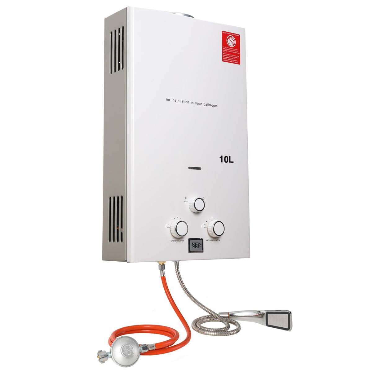 10L 20KW Tragbarer Gas Durchlauferhitzer Propangas Campingdusche mit Gasdruckminderer, für Dusche im Außenbereich Warmwasser Camping Dusche LPG Warmwasserbereiter Warmwasser Tankless Instant