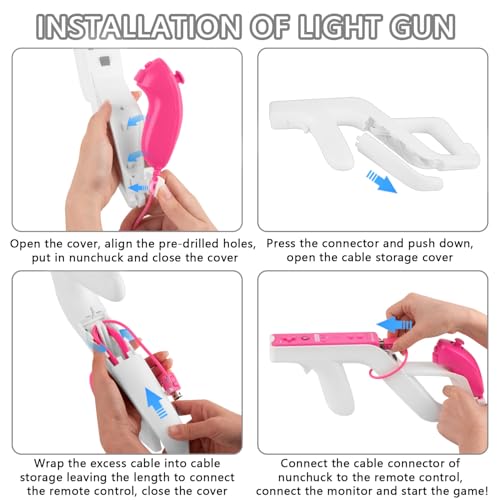 Image of LongLongJin 2 Racing wii Steering Wheels And 2 wii Zapper Gun Controller Premium Accessories, Compatible With Nintendo Wii U Remote and Nunchuck Games(White)