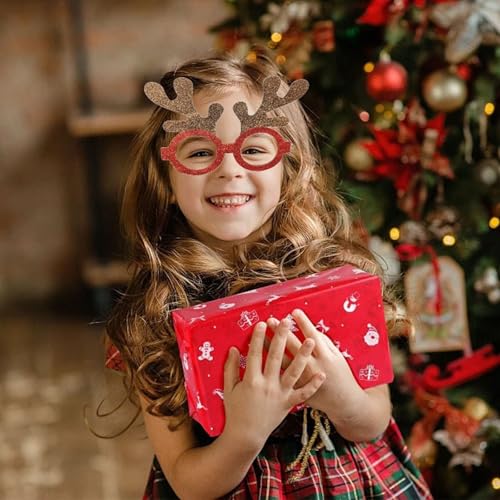 Image of PoPo Toys Christmas Glasses Photo Booth Props, Fun Party Accessories for Adults, Colorful Christmas Party Decorations, Holiday Celebration Eyewear | Horn Prop