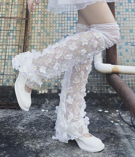 SherryDC Girl's Cute Flower Y2k Mesh Leg Warmers Kawaii Lolita Gothic Leg Sleeves Lace Long Socks Leg Cuffs for Women4