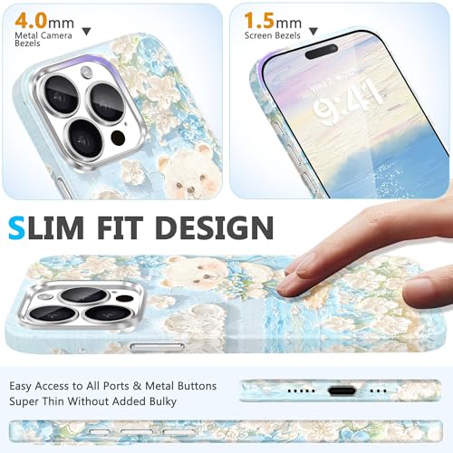 Coque iPhone 15 Pro Magsafe Fingic fleur peinture 3D phosphorescente