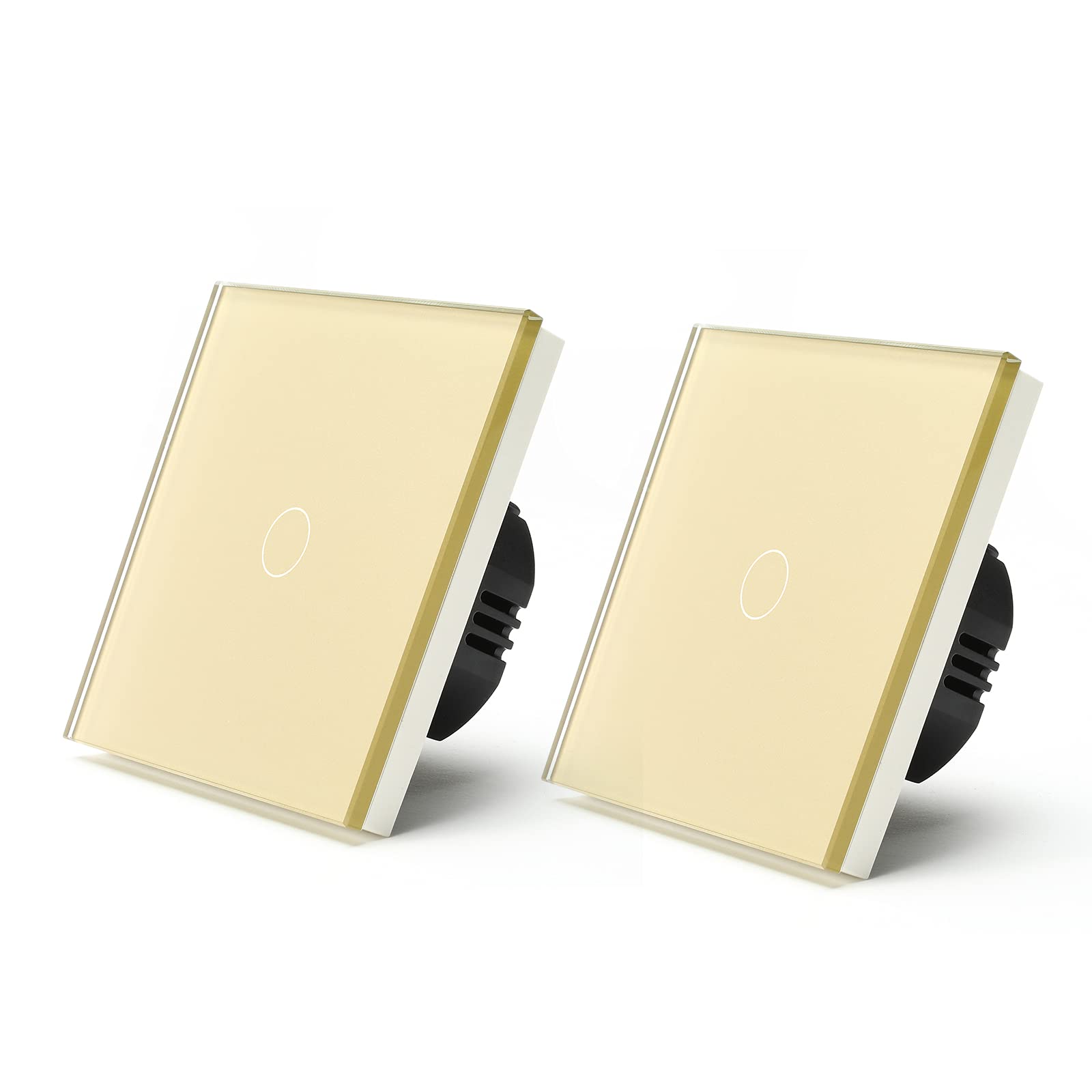 BSEED Touch Light Switch,Standard Touch Sensitive Bathroom Switchs,Tempered Glass Panel with LED Backlight, No Neutral Wire Needed,2 Gang 1 Way-2 Pack,Gold 86mm — image 1