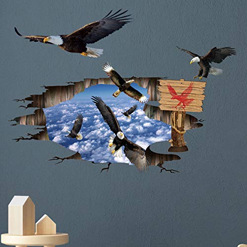 3D Wall Stickers Break Through The Wall Mural Decals, LASZOLA Removable DIY Family Decor Wall Art for Kids Living Room Bedroom Bathroom Tile Garden Home Decoration - Sea Eagle Sky