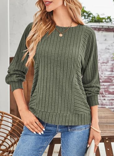 Dokotoo Womens Soft Long Sleeve Crewneck Shirts Fall Casual Loose Fit Knit Tops Blouses2