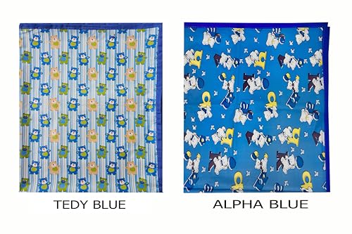 Image of EcoSoft Plastic Sheet,PVC Sheet for Kids,Rubber Sheet for Babies,Bed Wetting Protector(90 x 135 cm) (Blue Alphabet & Blue Tedy)