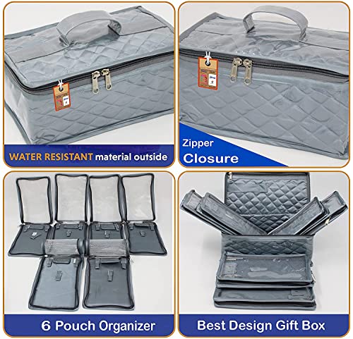 Satin Makeup Jewellery Kit Organizer Locker Box Pouch for Necklaces Earring Ring Cosmetic Travel Storage Case for Women Girls Wedding Gift Grey 5