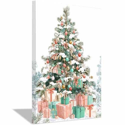 Tableau de Noël sur toile vert 70x100cm encadré pour salon