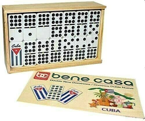 Bene Casa - Cuban Flag Design Double Nines Dominoes Set (55 Dominoes) - Ideal For 2-10 Players - Includes Wooden Storage Box #TOP4