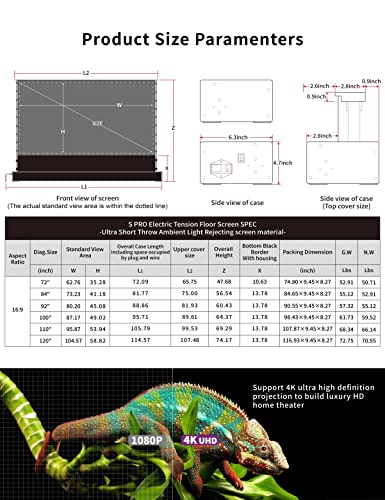 Vivid Storm Since 2004-120 Inch S Pro Motorized Floor-Rising Screen - Crystal-Clear Image Quality With Perfect Flatness | 4K/8K Ultra Hd | Easy-To-Install Motorized Floor-Rising Design,Vsdstust120H #TOP5