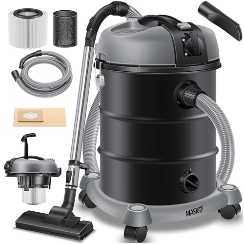 Masko® Aspiradora industrial en seco y húmedo, de acero inoxidable, 2300 W, con enchufe, función de soplado, Push&Clean, con y sin bolsa, sin bolsa Masko® Aspiradora industrial en seco y húmedo, de acero inoxidable, 2300 W, con enchufe, función de soplado, Push&Clean, con y sin bolsa, sin bolsa
