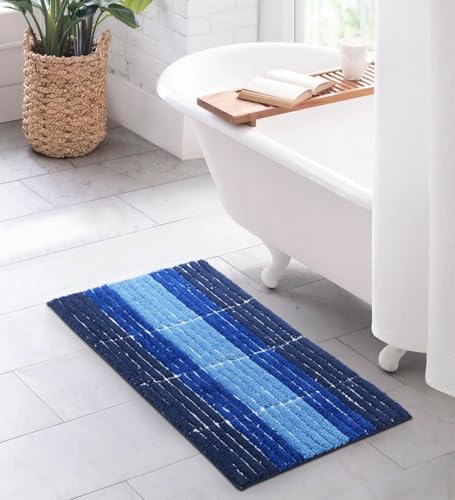 Image of Obsessions Soft & Plush Bath Mat | Quick Dry, Stain & Skid Resistant | Luxuriously Soft, Long Lasting Color | TPR Latex Backing, Size 40x60 cm, Light Blue & Cobalt Blue