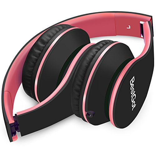 BestGot Kids Headphones for Kids Boys Over Ear Kids Headphones with Microphone in-line Volume Foldable Headphones with 3.5mm Plug Removable Cord (Black/Red)