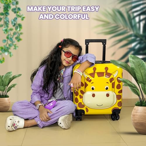 Image of Storite 18 Inches Kids Trolley Bag Hard-Sided Polycarbonate Girraffe Print Print Spinner Suitcase Cabin Luggage for Kids(Yellow - 35 x 23 x 38 Cm)