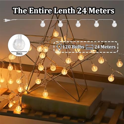 Image of fizzytech Crystal Ball String Lights - 120 LED, 24 Meter Decorative Fairy Lights for Bedroom, Living Room, Diwali, Christmas, Wedding, Party & Home Decoration (Warm White)