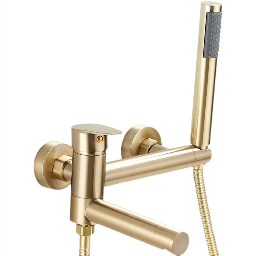 HADECOLL Brushed Gold Bathtub Faucet Wallmounted Brass Singlehandle Tub Mixer With Handheld Shower Modern Bathtub Tap Stylish Bathing Accessories,A