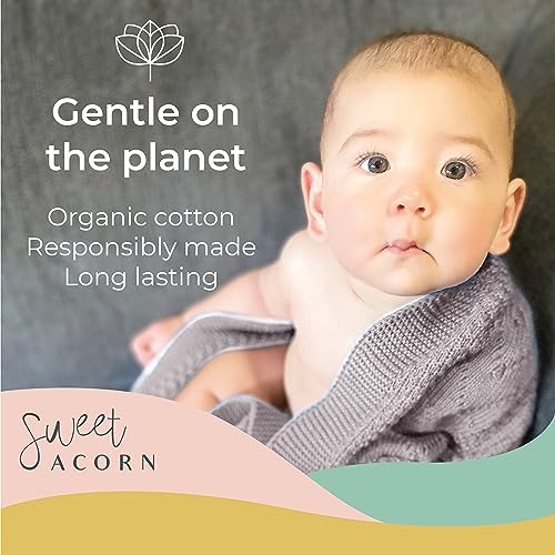 Image of Knit Baby Blanket in Cable Pattern, Organic Cotton Blankets for Crib or Stroller, Receiving Blankets - Fog Grey