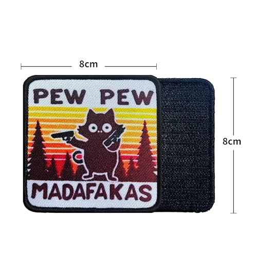 PEW PEW MADAFAKAS Schwarz Katze mit Pistole Aufnäher Moral Patches Klett Stickerei Taktische Klettverschluss Für Kleidung Rucksack Baseballkappe Uniform Weste Hundegeschirr, Orange, Geweben Drucken)