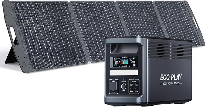 ECOPLAY Powerstation EP1800 + 100W Solarpanel kostenlos geschenkt, 1536Wh LiFePO4 Solar Generator 1800W, 1200W Solareingang, USV, App, für Camping, Wohnmobil, Outdoor, Notstrom