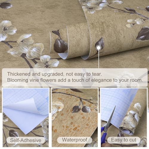 Floral Peel and Stick Wallpaper Flower Tree Contact Paper A Set of 17.5"x1200" Self Adhesive Removable Modern Yellow Wall Paper Decorative Wall Covering Countertop Vinyl Film Roll by SOON AFTER - Used condition - Image 2