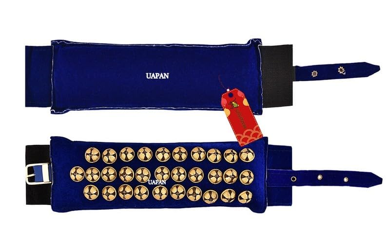 Image of UAPAN 3 line Ankle Bells Velvet Belt with Velcaro Pad for Classical Bharatanatyam Kathak Dance with Adjustable Strap (Blue, Belt)