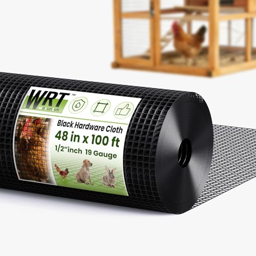 WERUNTEK Black Hardware Cloth PVC Coated Welded Wire Mesh Roll Heavy Duty Metal Mesh with Square Grid Fencing Roll for Chicken Coop Barrier Rabbit Cage Snake Fence 1/2inch 48x100 19 Gauge
