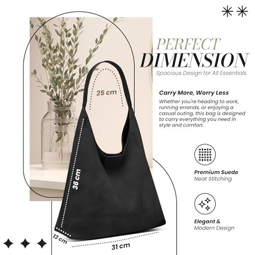 Image of Suede Hobo Tote Bag for Women - Stylish Slouchy Handbag, Leather Work Bag, Women's Handbags, Hobo Tote Bag for Travel&Office