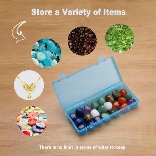 Image of 6 Pack Blue Plastic Storage Boxes with Hinged Lids, 6x2.6x1.2 Inches Long Rectangular Organizer for Diamond Art Accessories, Beads, Crafts