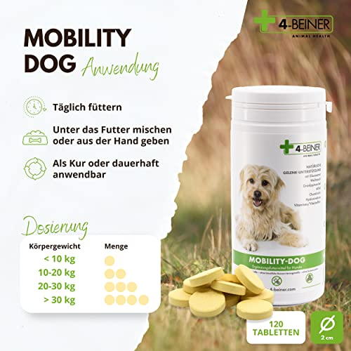 4-Beiner Mobility-Dog, 120 Gelenktabletten für Hunde, natürliche Inhaltsstoffe unterstützen Gelenke, Bänder & Sehnen, fördern Mobilität, Beweglichkeit & Wohlbefinden