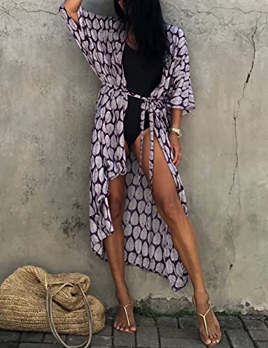 Image of Bsubseach Stylish Tie Dye Open Front Long Kimono Swimsuit Coverup for Women