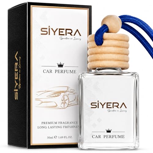 Image of SiYERA Hanging Car Perfume with Essential Oils | Car Air Freshener 10ml | Long-Lasting Aroma in Glass Bottle with Wooden Diffuser Lid (Camphor Car)