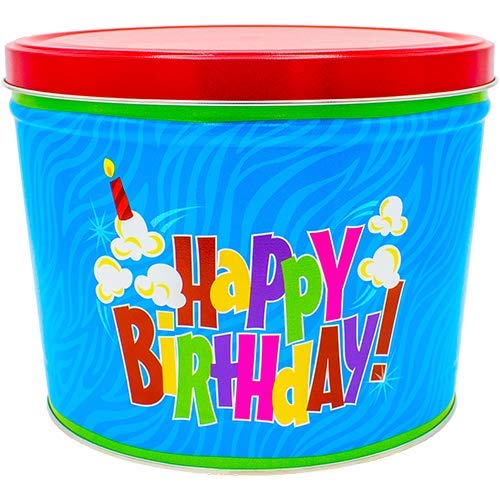 C.R. Frank Popcorn - Gourmet Popcorn Tin, 2 Gallon, Happy Birthday (Butter, Cheese, and Caramel)
