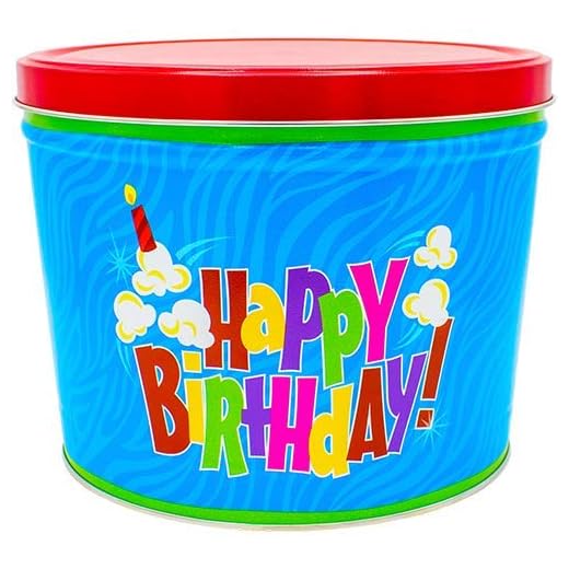 C.R. Frank Popcorn - Gourmet Popcorn Tin, 2 Gallon, Happy Birthday (Butter, Cheese, and Caramel)