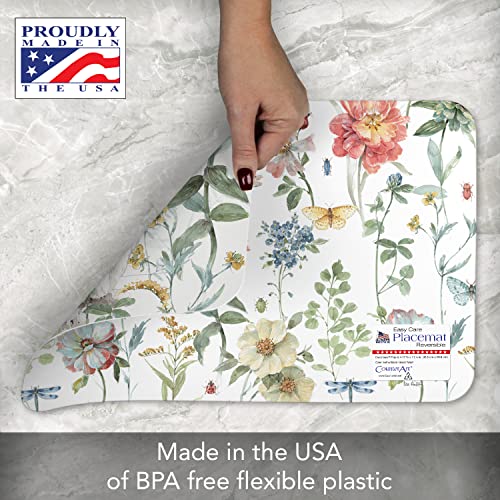 Counterart Spring Meadow Bunny 4 Pack Reversible Easy Care Flexible Plastic Placemat Made In The Usa Bpa Free Easily Wipes Clean #TOP2
