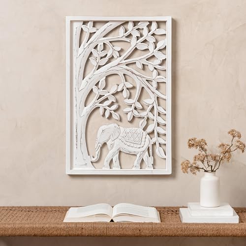 Image of JFY Designs Delmore Hand Carved Wooden Wall Panels Bedroom Decor