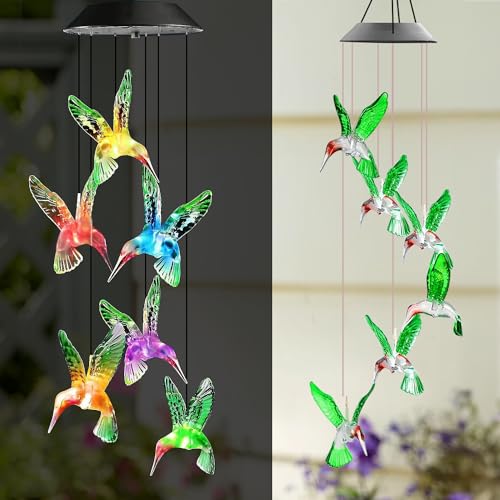 Nostrae by Ekhasa Solar Hummingbird Wind Chimes | Solar Powered Windchime for Balcony, Outdoor & Garden Magical Solar Power Positive Vibes WindChimes (Light Colour Changes, No Sound)