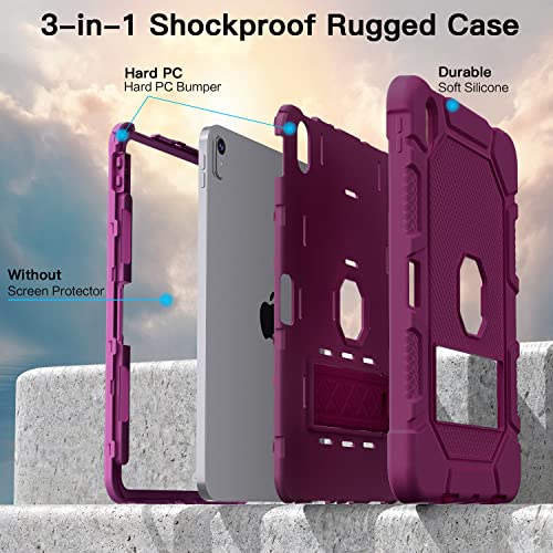 Image of Azzsy Case for iPad (A16) 11th Generation 11 Inch 2025 / iPad 10th Generation 10.9 Inch 2022, [Built-in Pencil Holder] Heavy Duty Shockproof Rugged Protective Case, Wine