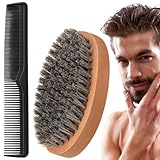 2 Stück Bartkamm Männer,Bartbürste und Rundbürste, Doppelseitiger Kamm für Bartpflege und Styling, Hochwertiges Bartstyling Set für Männer