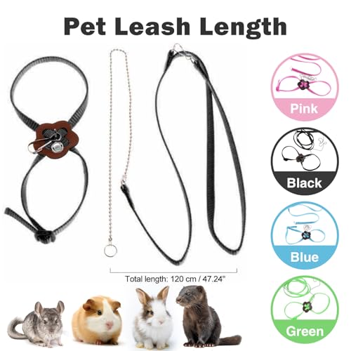 Image of 2 Pack Adjustable Hamster Leash Harness for Harness for Ferret Baby Rabbit Hamster Rat Mouse Leash Lead with Bell (Black)