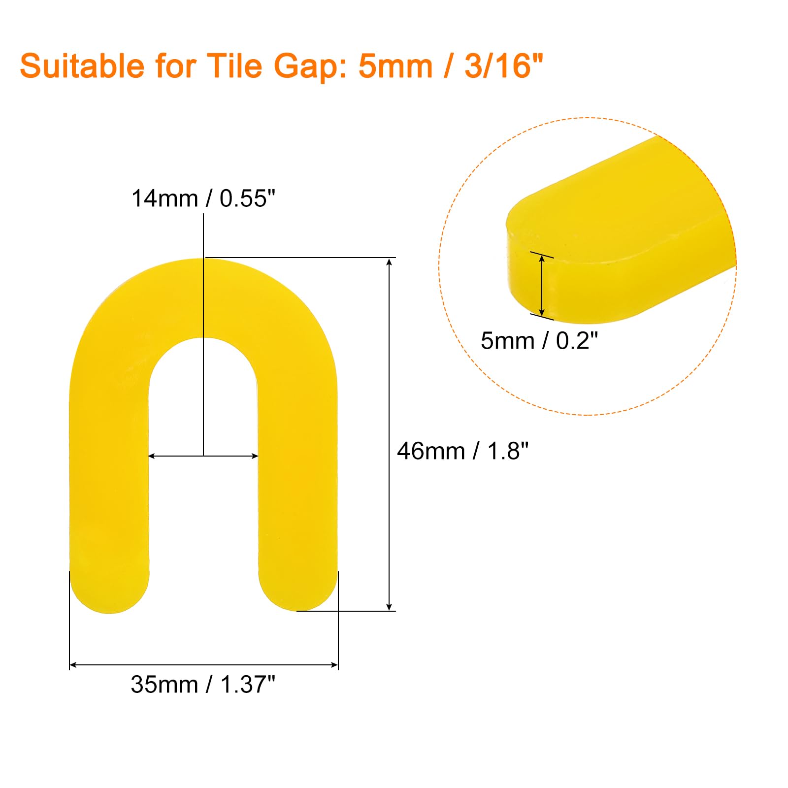 sourcing map Lot de 300 cales en forme de U en forme de fer à cheval en plastique pour nivellement de carrelage, 5 mm, jaune