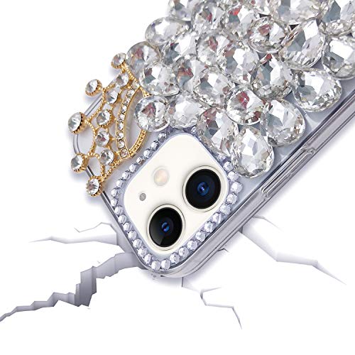 Guppy For Iphone 12 Women Diamond Case Luxury 3D Handmade Bling Rhinestone Glitter Shiny Crystal Jewelled Gems Fox Crown Soft Protective Anti-Fall Case For Iphone 12 6.1" #TOP3