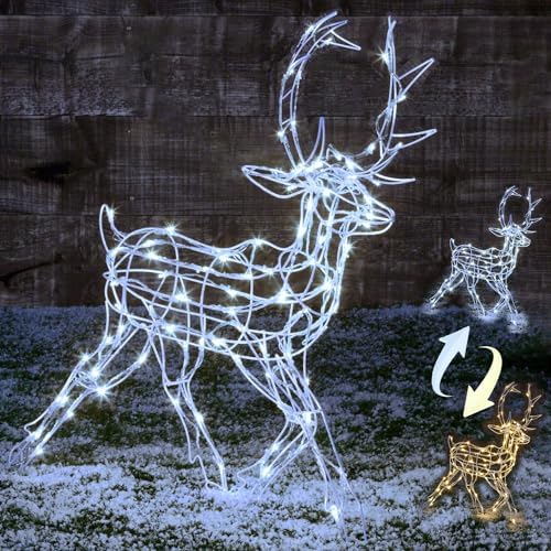 Lights4fun Outdoor Reindeer Stag Christmas Light Up Rattan Figure