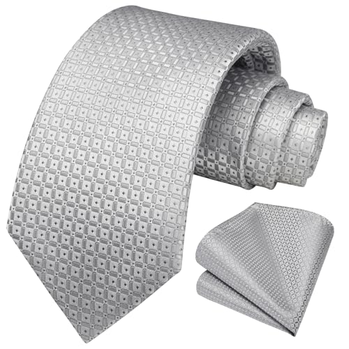 Image of HISDERN Mens Ties Solid Color Tie and Pocket Square Set Classic Woven Formal Neckties & Handkerchief Wedding Party