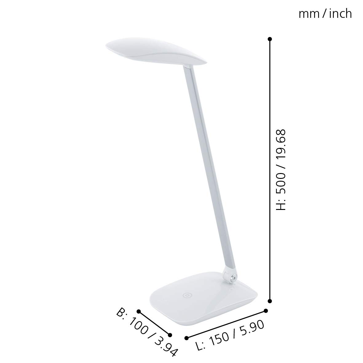 EGLO LED Tischlampe Cajero, 1 flammige Tischleuchte mit Touch, dimmbar | USB Lampe, Schreibtischlampe, Minimalismus aus hochwertigem Kunststoff, Bürolampe in Weiß