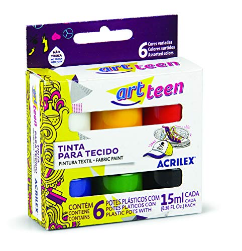 Tinta para Tecido Conjunto de 6 Cores, Acrilex, 041060000, Multicor